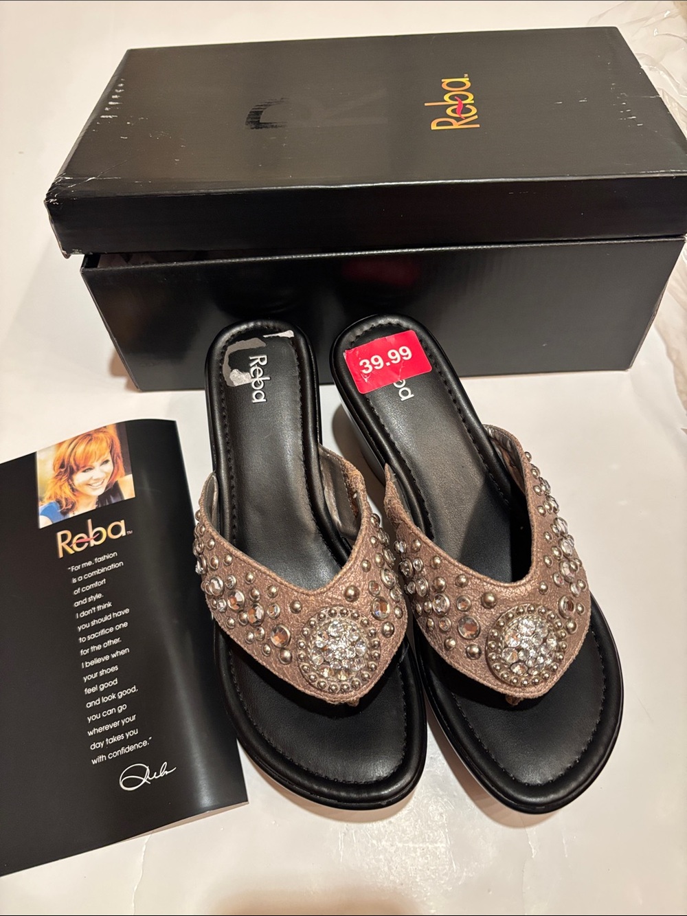 NWT Reba Brown Embellished Slide Mules Emma Crystal Accents sandals bling 6 hot!